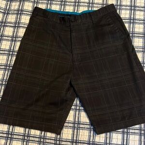 Burnside men’s shorts. Black with grey lines.